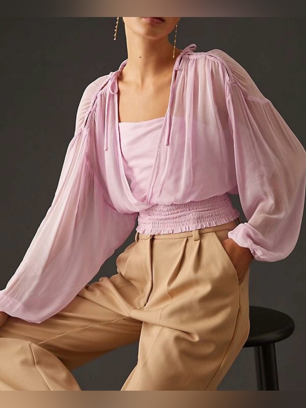 Free People Twyla Smocked Peplum Top - Dusty Mauve Size Large